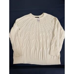 LANE BRYANT Ivory Cable Knit Sweater Size 14/16 Plus Viscose/Poly Blend Pullover
